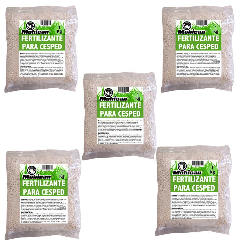 MOHICAN - PROMO 5 X FERTILIZANTE PARA CESPED  N-P-K (23-4-5) BOLSA 1KG