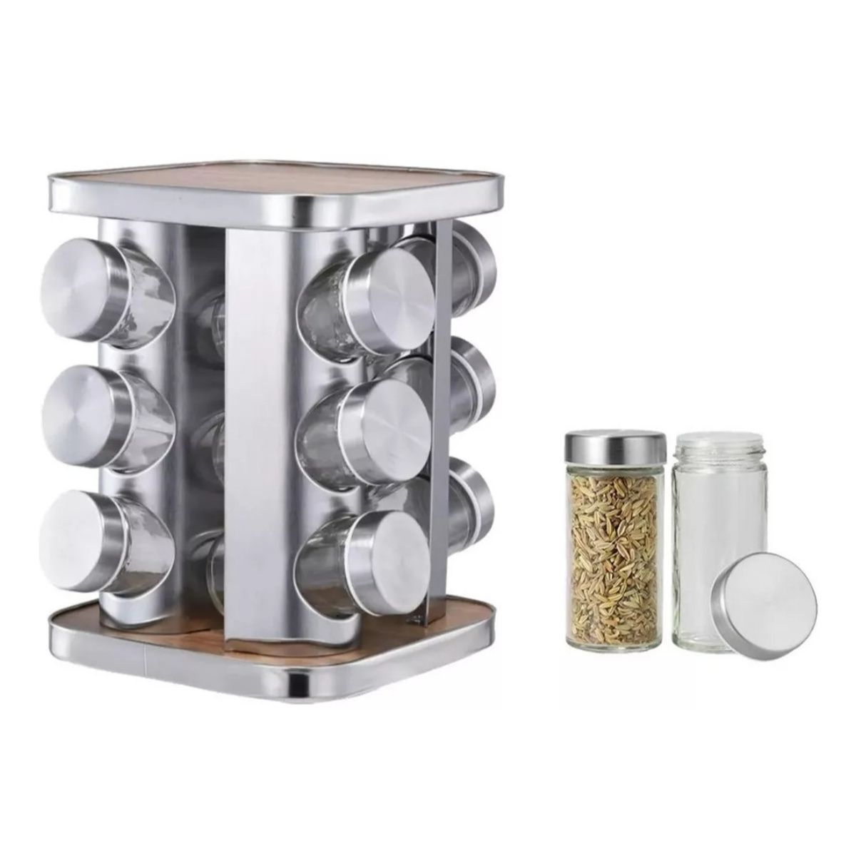 GENERICO - Especiero Cocina Giratorio 12 Condimentos Acero Inoxidable