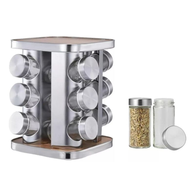 GENERICO - Especiero Cocina Giratorio 12 Condimentos Acero Inoxidable