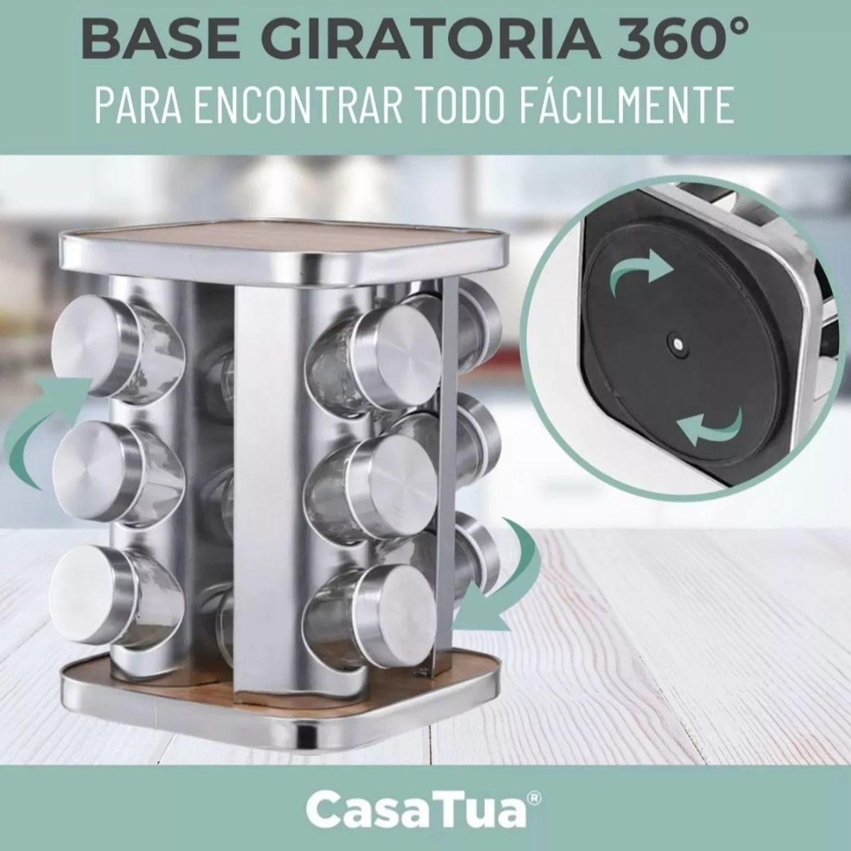 GENERICO - Especiero Cocina Giratorio 12 Condimentos Acero Inoxidable