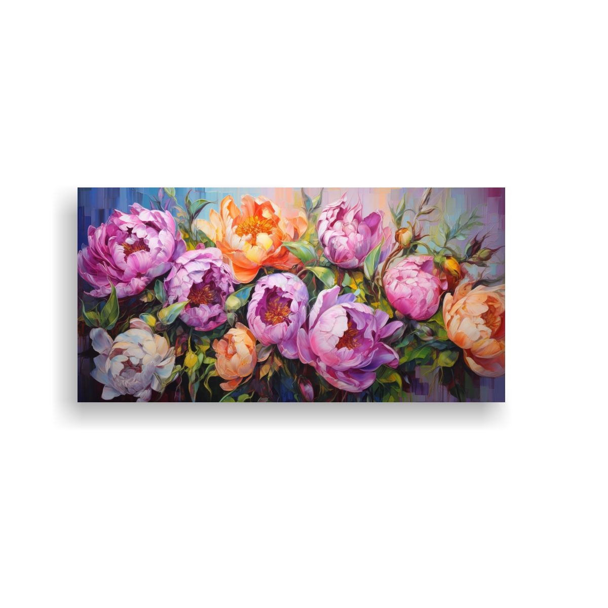 GENERICO - 1 Cuadro Luminoso De Peonías En Colores Del Arcoíris En Pi 160x80cm