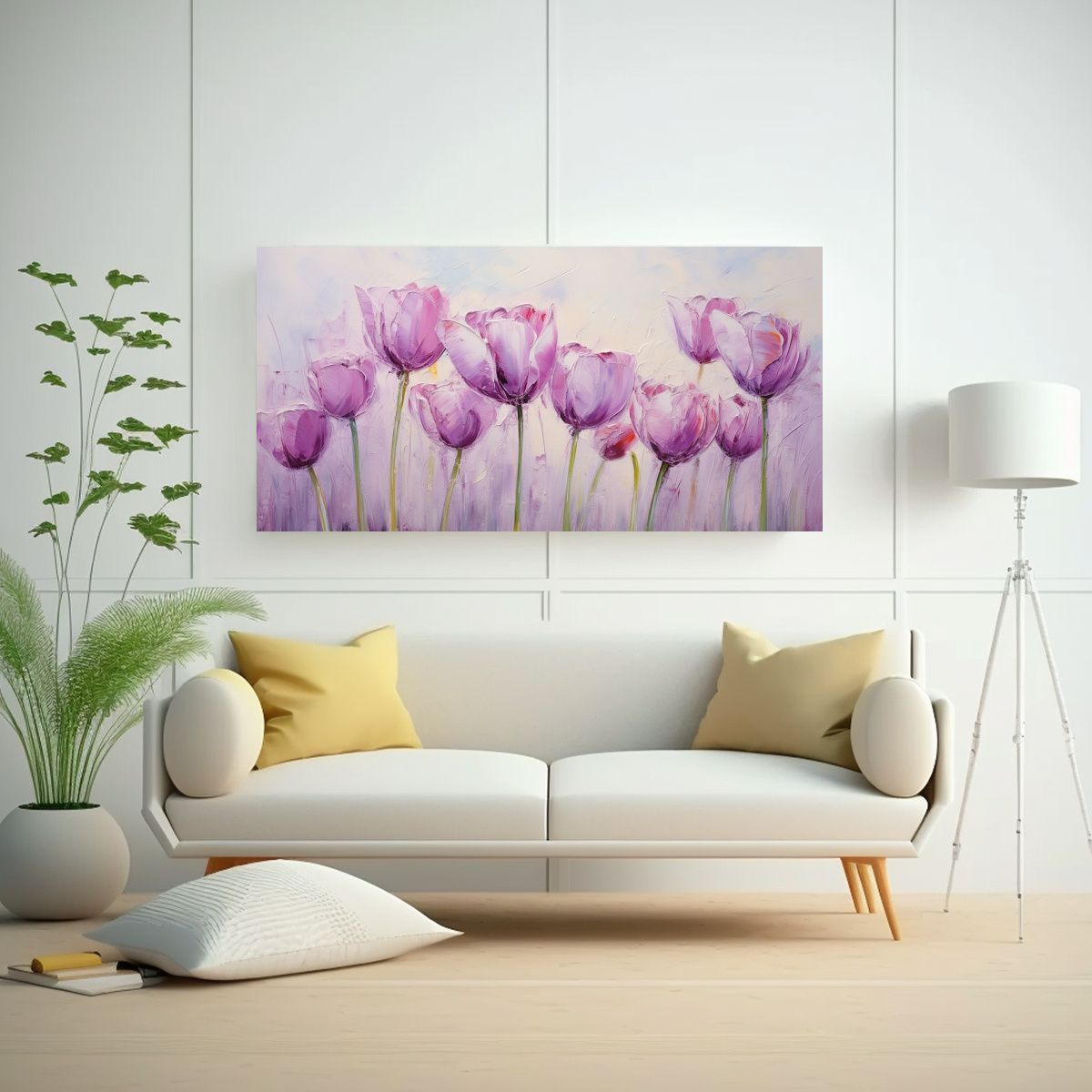 GENERICO - Pintura De Lienzo Estilo Decorativo De Tulipanes Púrpuras T 160x80cm