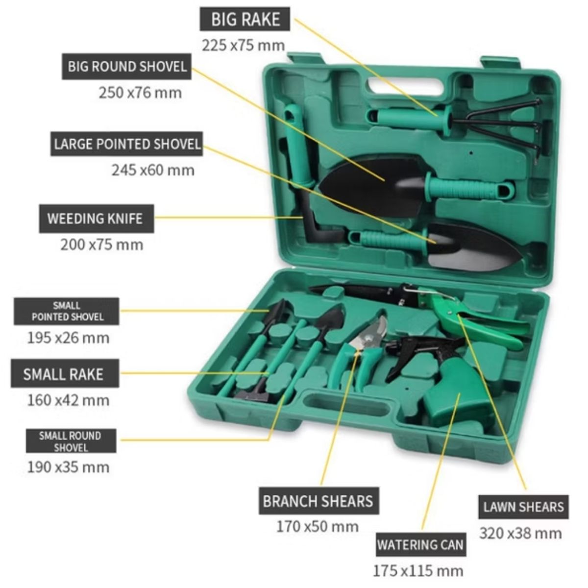 GENERICO - Set de Jardineria 10 Piezas Con Estuche Verde