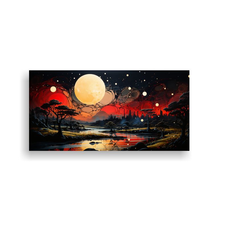 GENERICO - Cuadro Patron Intenso Con Luna Sobre Las Montañas, Decoraci 160x80cm