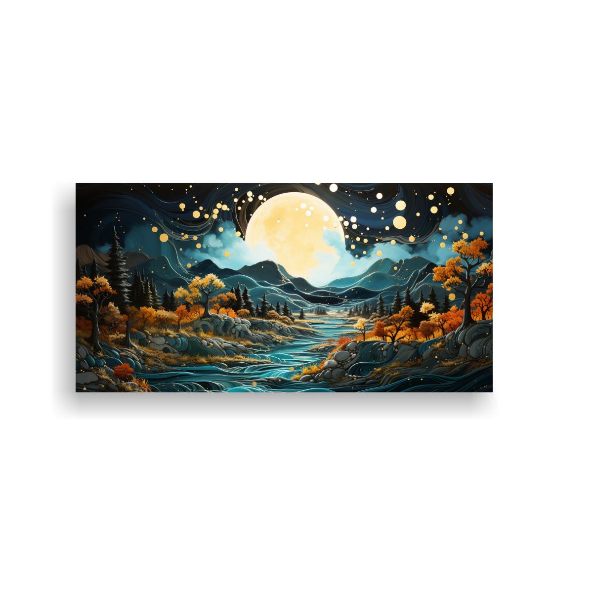 GENERICO - Pintura De Arte Fina: Luna Cerca De Montañas Con Estrellas 160x80cm