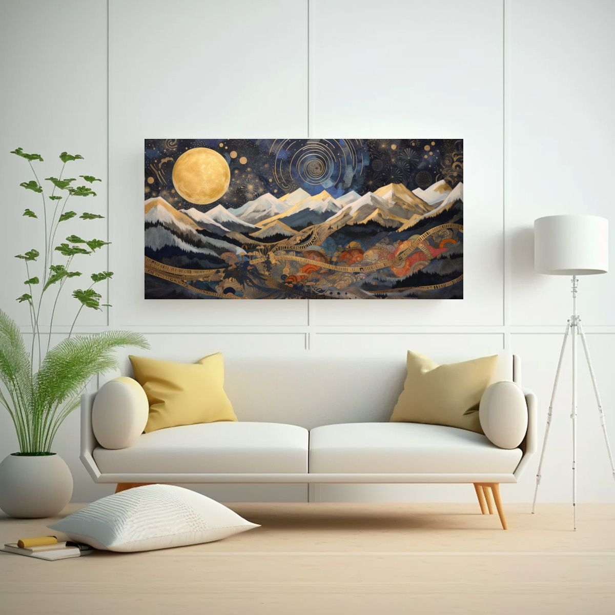 GENERICO - Arte De Pared Montaña Con Luna Intensa Belleza 160x80cm