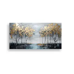 GENERICO - Pintura Baño Estilo Negro Y Dorado, Cuadro Conceptual 160x80cm