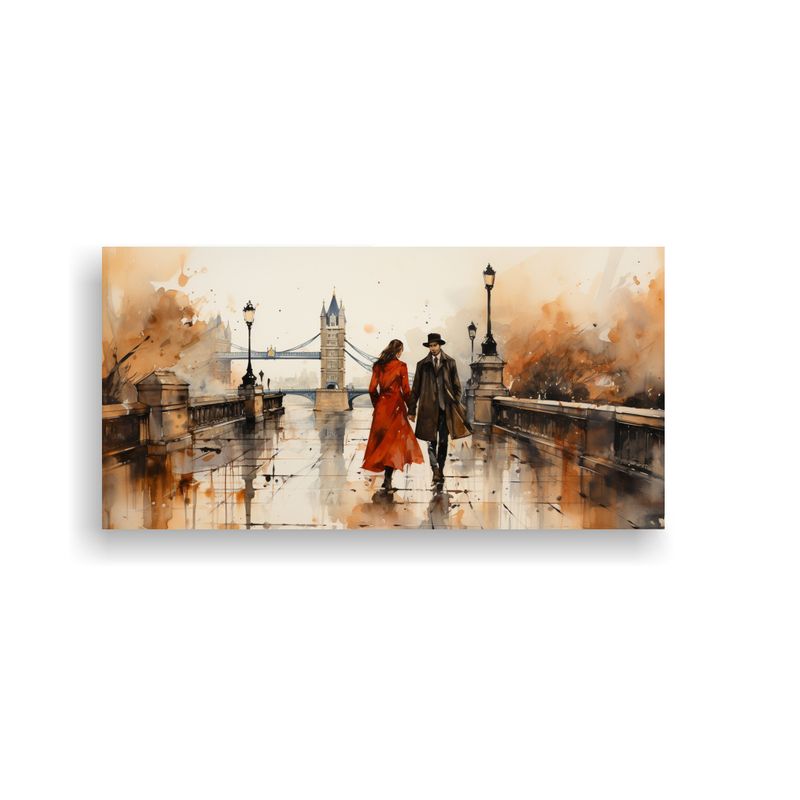 GENERICO - Pintura Decorativa De Escena En Londres, Pareja Caminando En 160x80cm