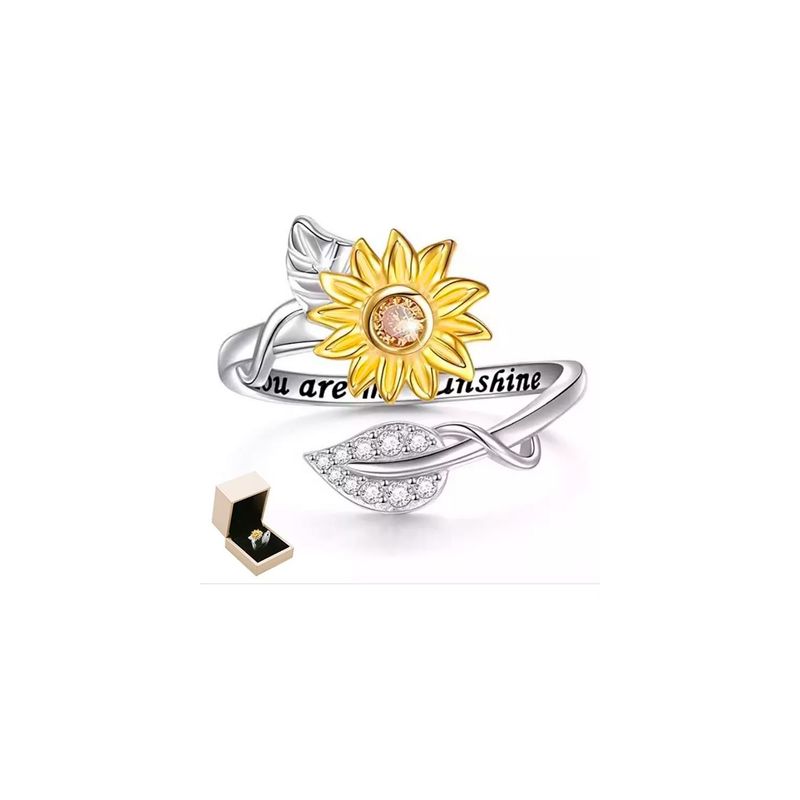GENERICO - Anillo Antiestrés Flores Flor Girasol Giratorio Ajustable