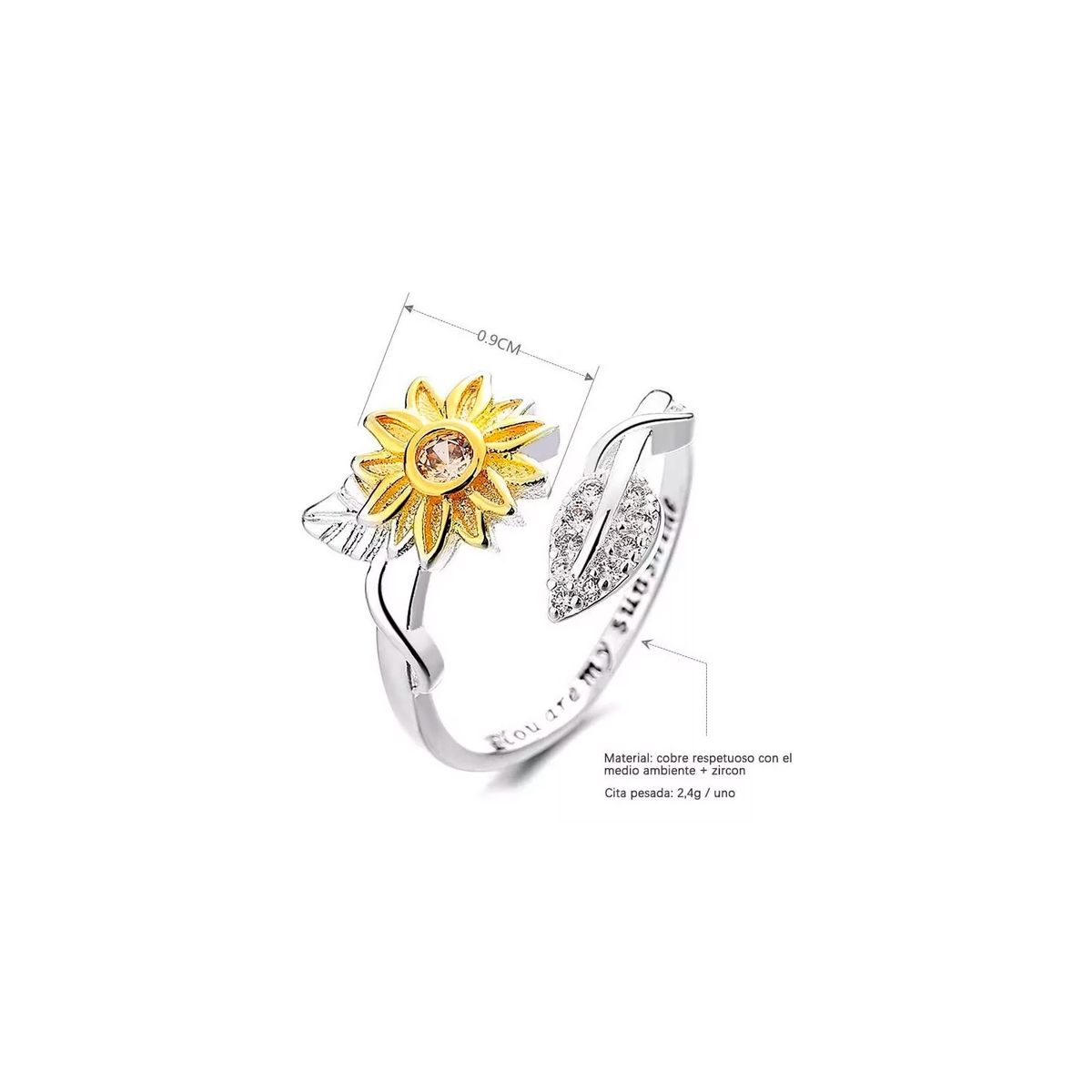 GENERICO - Anillo Antiestrés Flores Flor Girasol Giratorio Ajustable