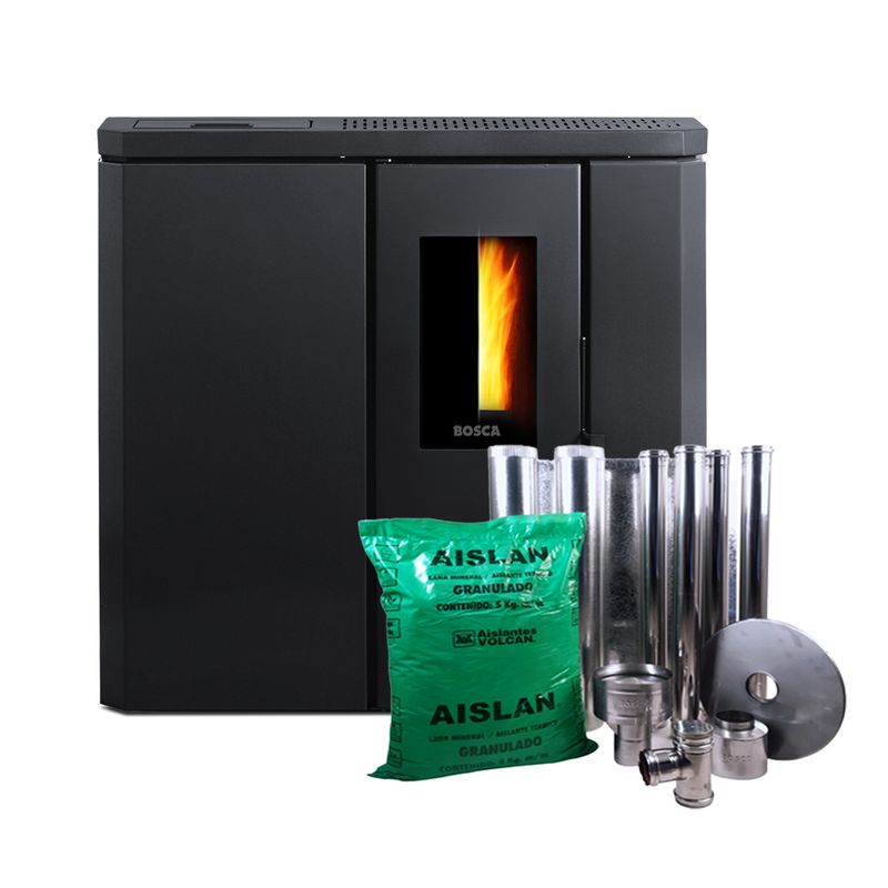 BOSCA - Pack Calefactor Pellet FIT 9 Black Vision Charcoal + Kit Instalacion