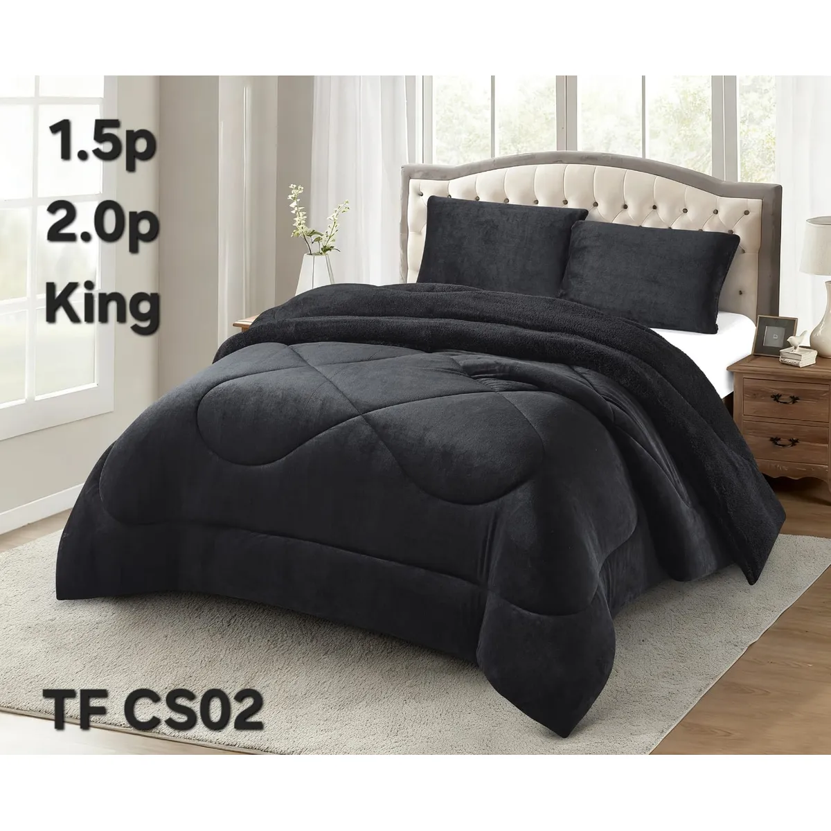 GENERICO - Cubrecama de Invierno Plush con Chiporro King Negro