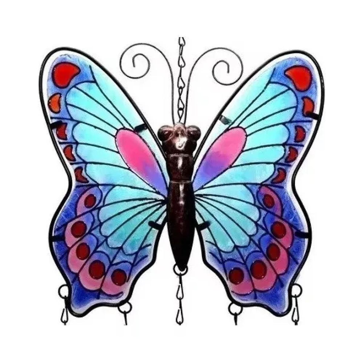 CELTA - Mariposa Colgante Con Sonido Vitral Cobre Grande PB-B3
