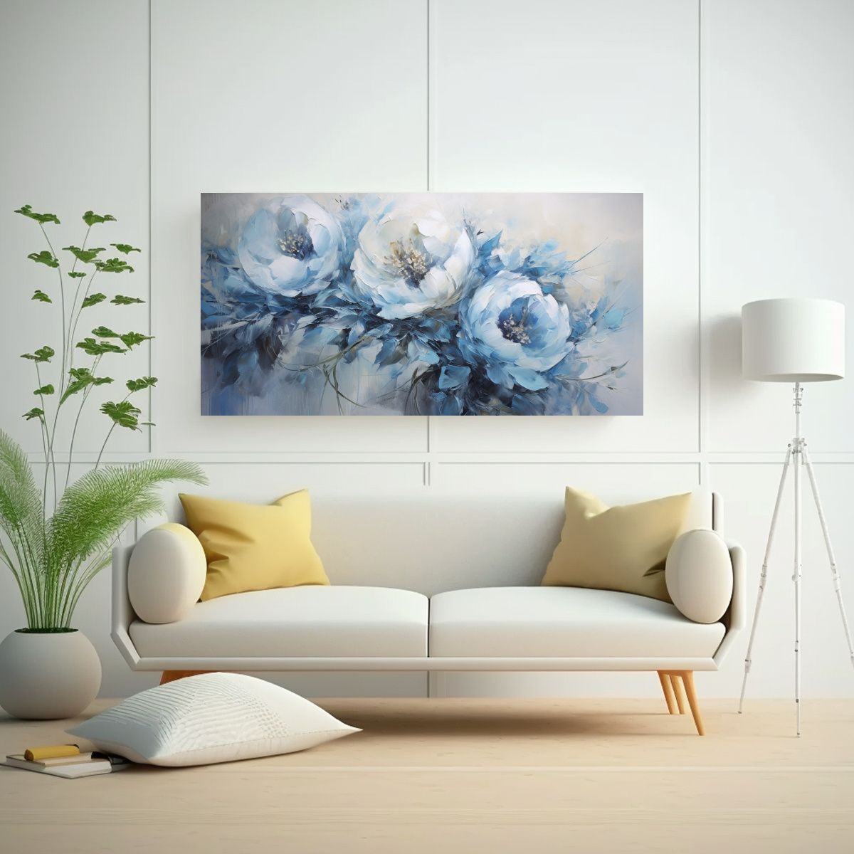 GENERICO - Cuadro Decorativo Lindo De Peonías Azules En Lienzo Al Esti 160x80cm