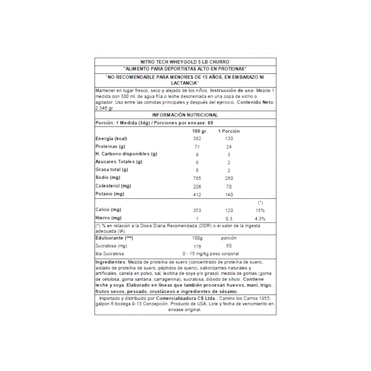 MUSCLETECH - NITRO TECH WHEY GOLD EDICIÓN LIMITADA 5 LBS CHURRO  - MUSCLETECH
