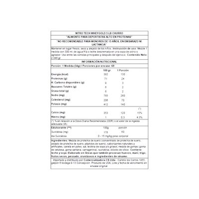 Imagen 2 del producto NITRO TECH WHEY GOLD EDICIÓN LIMITADA 5 LBS CHURRO -