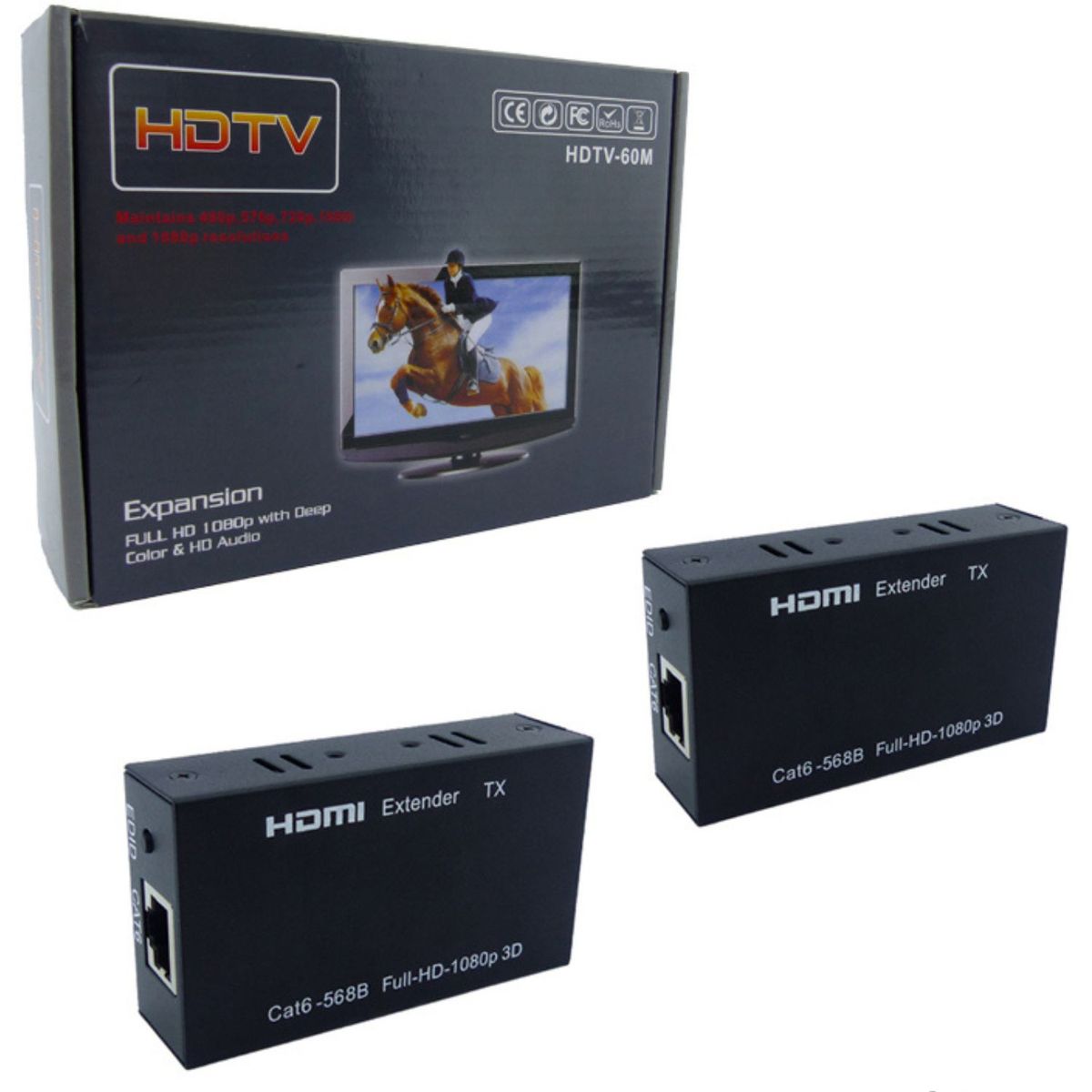 GENERICO - Extension De Conector HDMI a Lan RJ-45 60M 2 Transformadores.