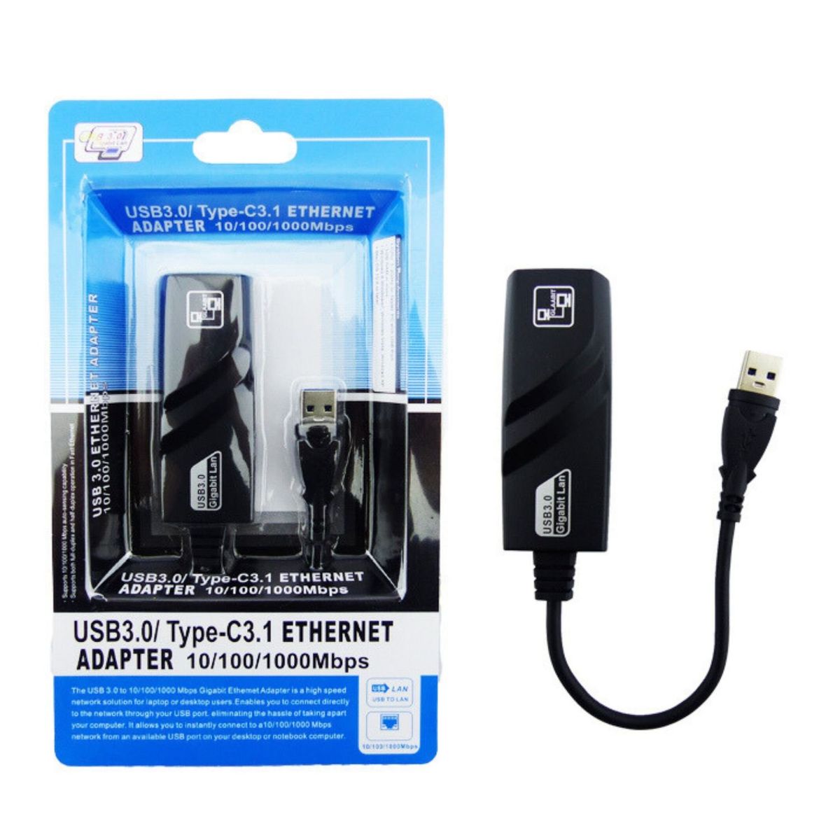 GENERICO - Cable Adaptador De USB 3.0 A LAN RJ-45 De 10 a 1000 Mbps.