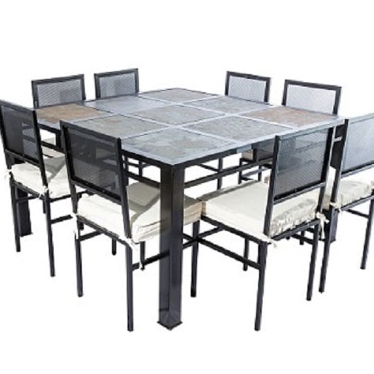 MUEBLES Y TERRAZAS - Comedor de terraza metálico de 9 piedras