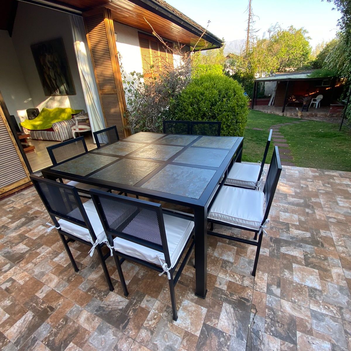MUEBLES Y TERRAZAS - Comedor de terraza metálico de 9 piedras