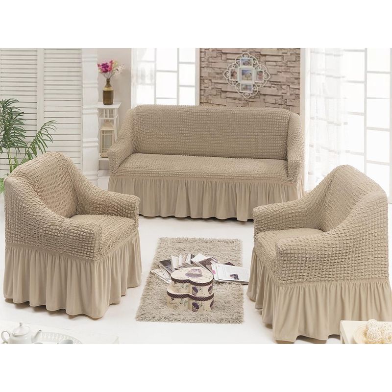 GENERICO - Funda TURCA cubre sillón Set completo 3+1+1 color arena