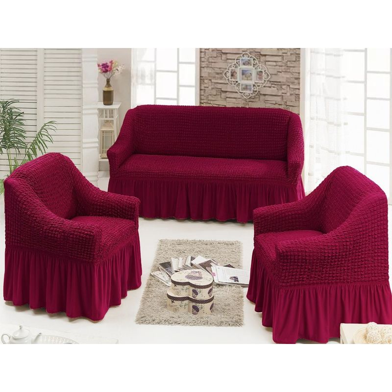 GENERICO - Funda TURCA cubre sillón Set completo 3+1+1 burdeo