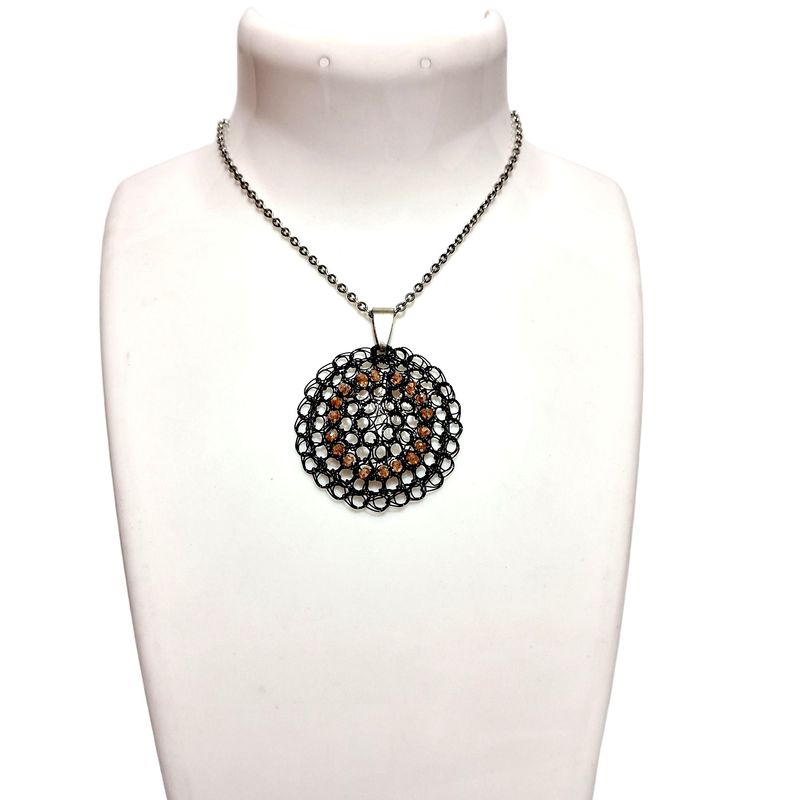 MIXTURARTE - Collar Colgante de Cobre Tejido Y Cadena de Acero