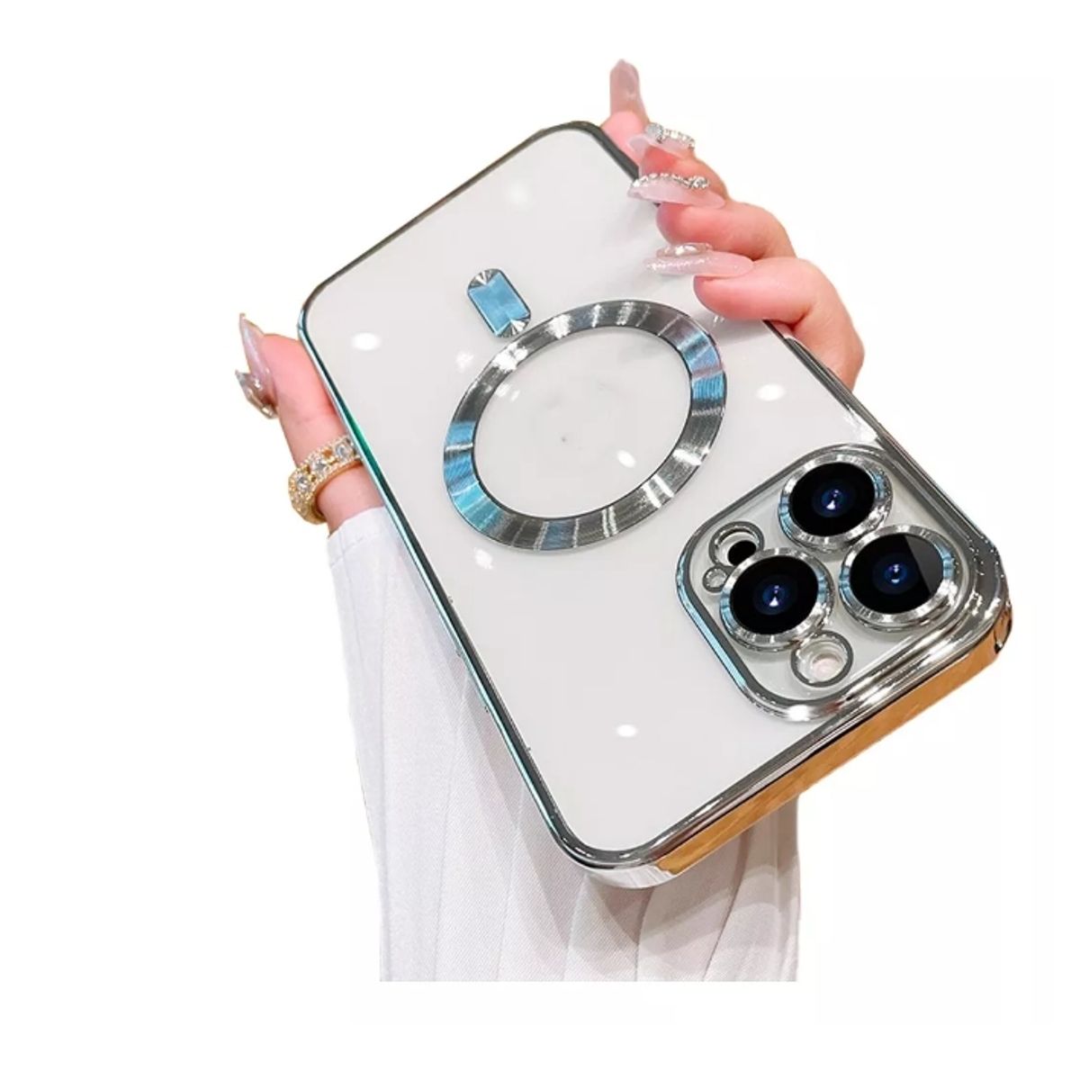 GENERICO - Carcasa Magsafe Protector De Camara Para iPhone 13 Pro plata