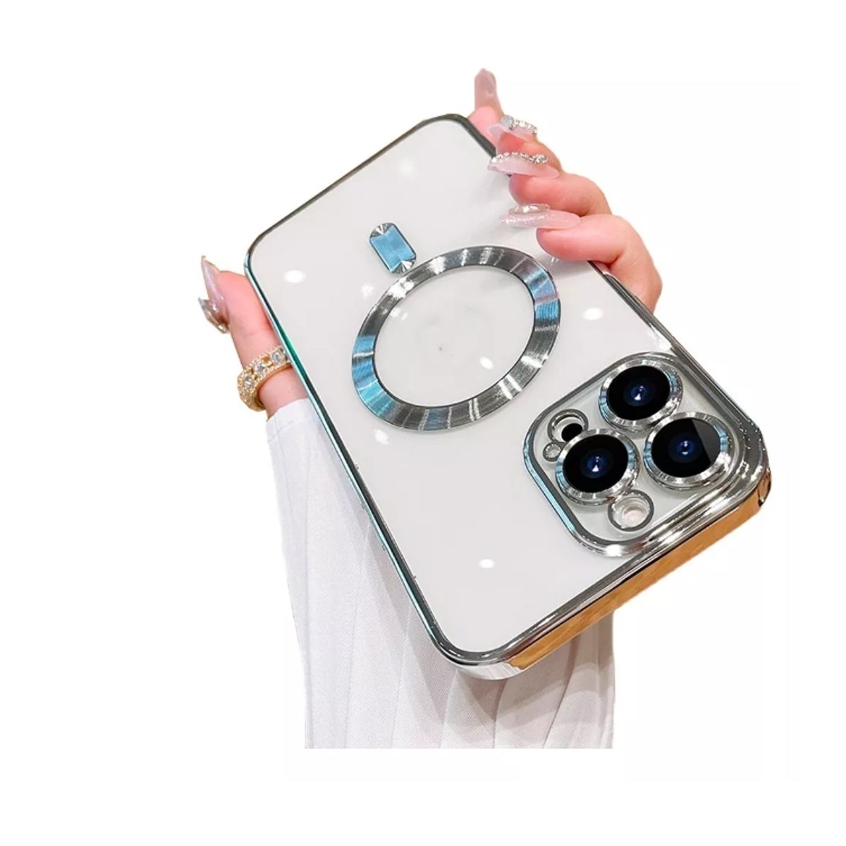 GENERICO - Carcasa Magsafe Protector De Camara Para iPhone 13 Pro plata