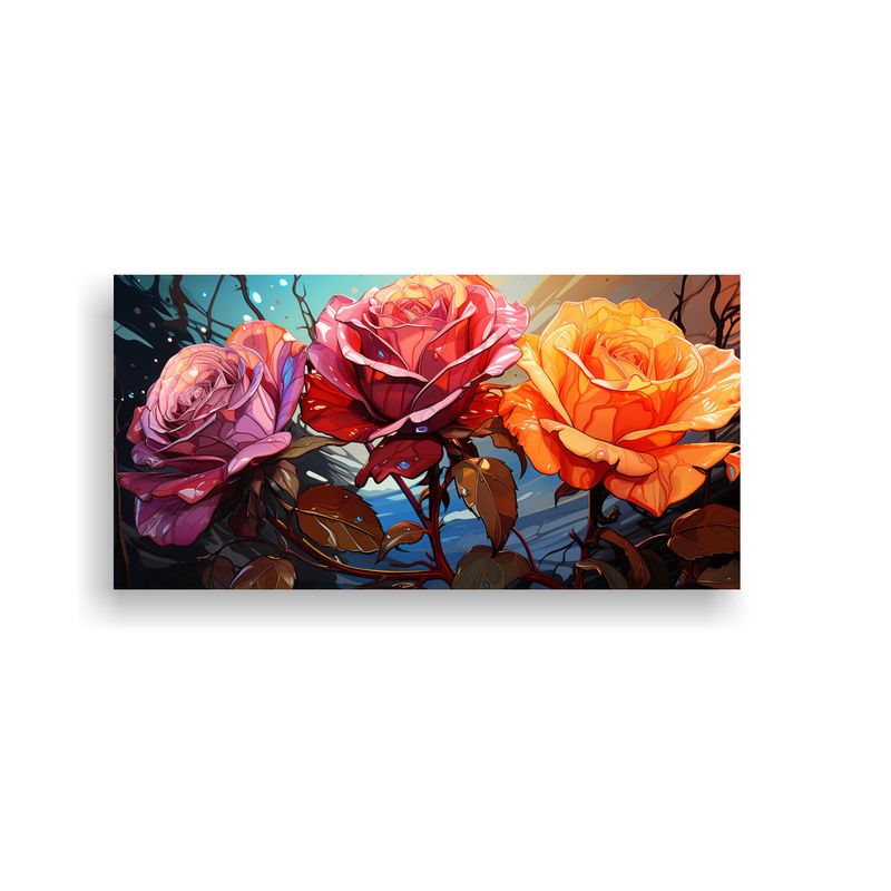 GENERICO - Cuadro Flores Híbridas De Rosa Pop Art Para Oficina 160x80cm