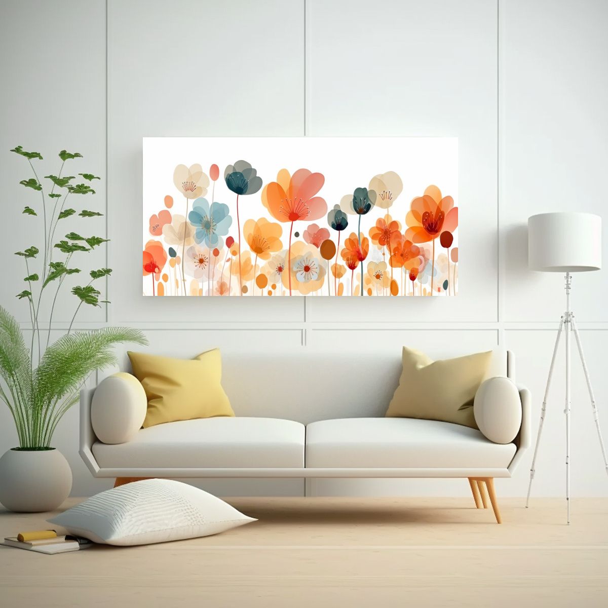 GENERICO - Pintura Decorativa De Lienzo Con Fondo Acuarela Floral Y Flo 160x80cm