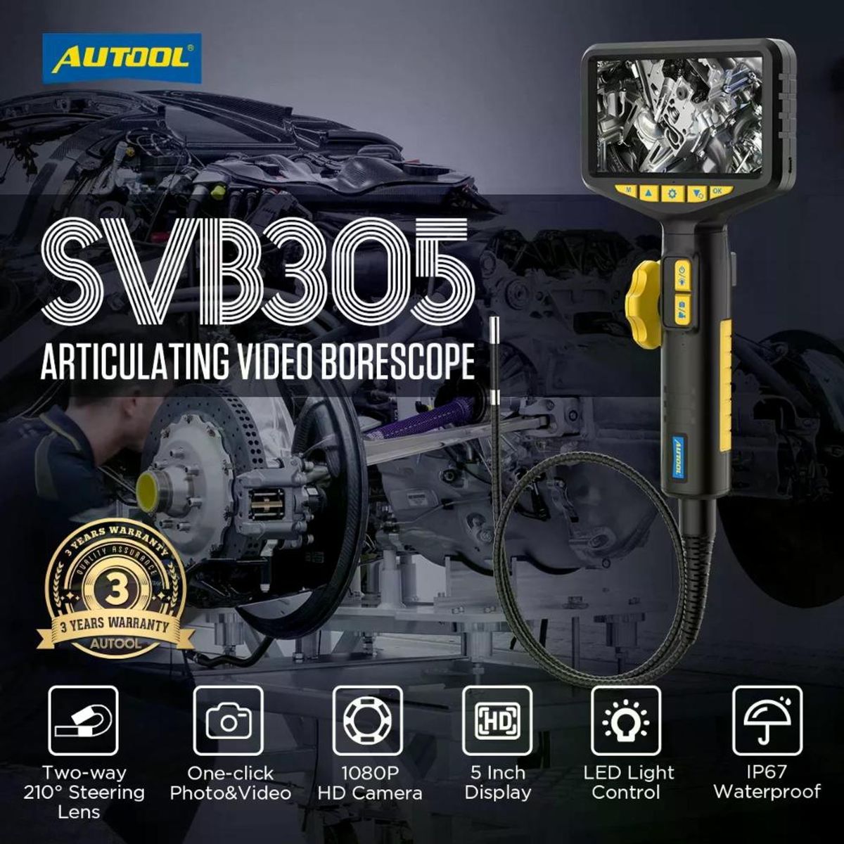 GENERICO - Videoscopio Industrial Hd Autool Svb305 Digital Articulado