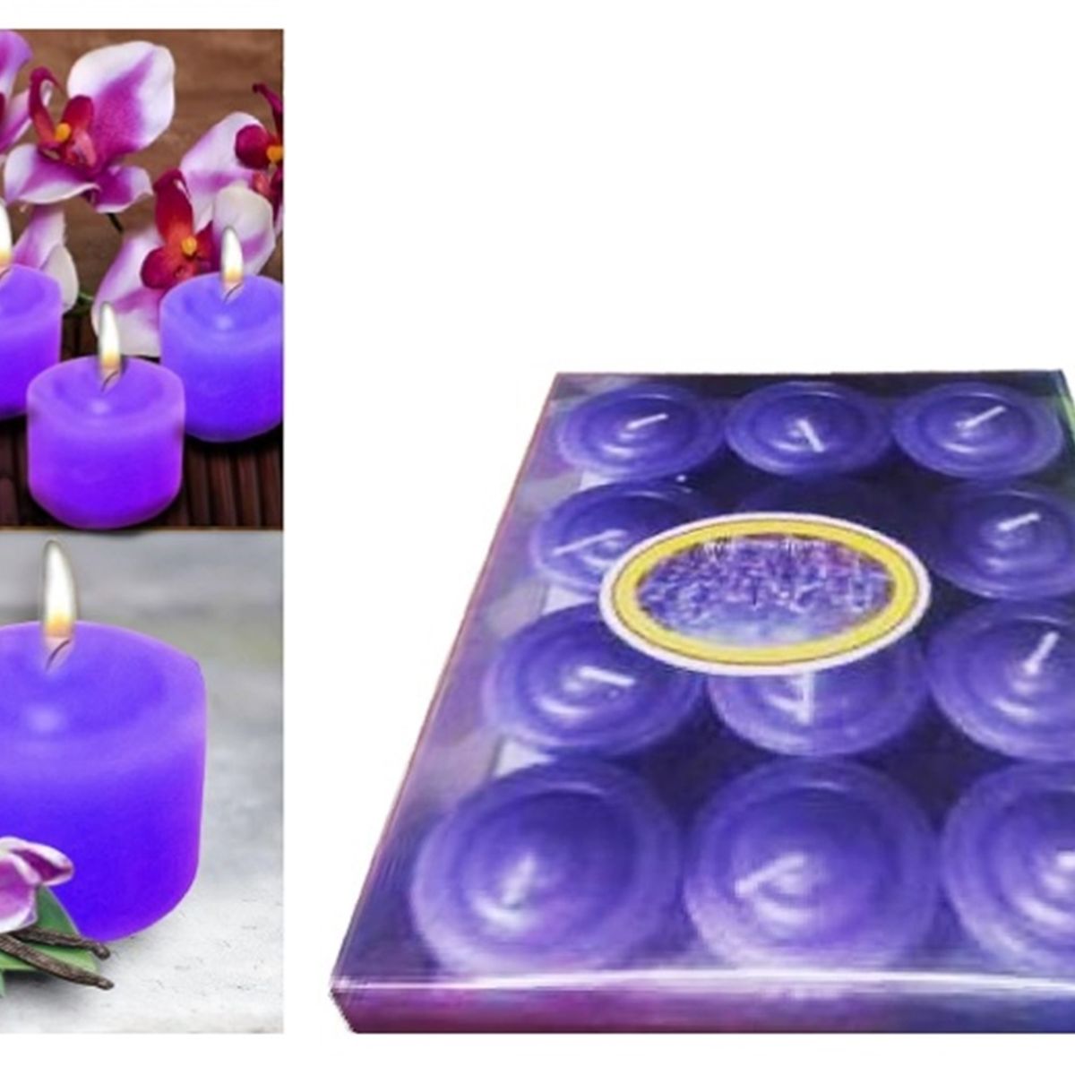 GENERICO - PACK 12 MINI VELAS ROMANTICAS MORADAS 3.5 CM
