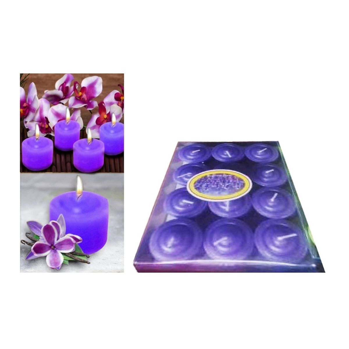 GENERICO - PACK 12 MINI VELAS ROMANTICAS MORADAS 3.5 CM