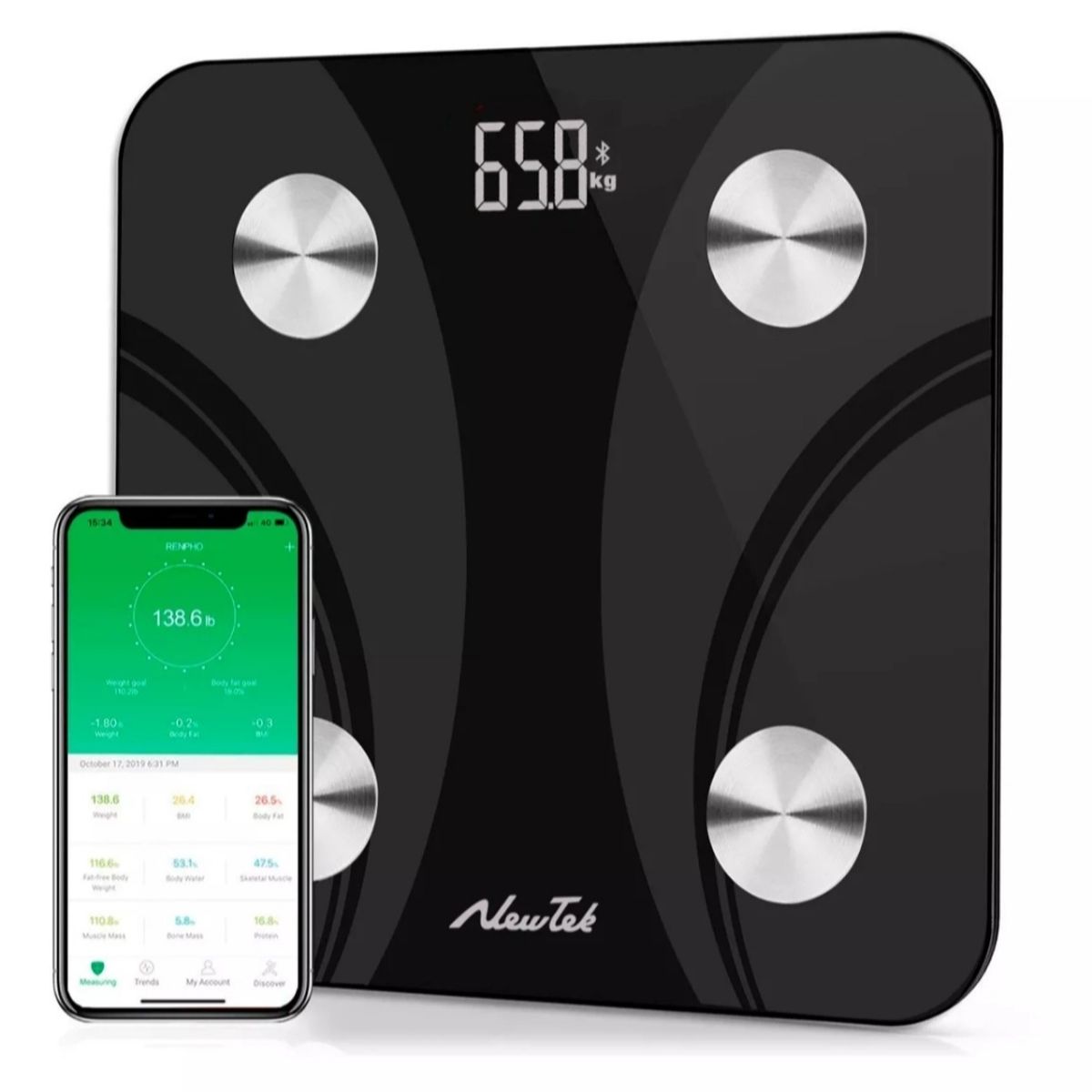 GENERICO - Balanza Pesa Digital Bluetooth Inteligente Smart Imc Baño Negro