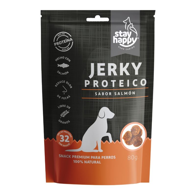 GENERICO - 12 Snack Stay Happy Jerky Salmón Proteico 80gr para Perros