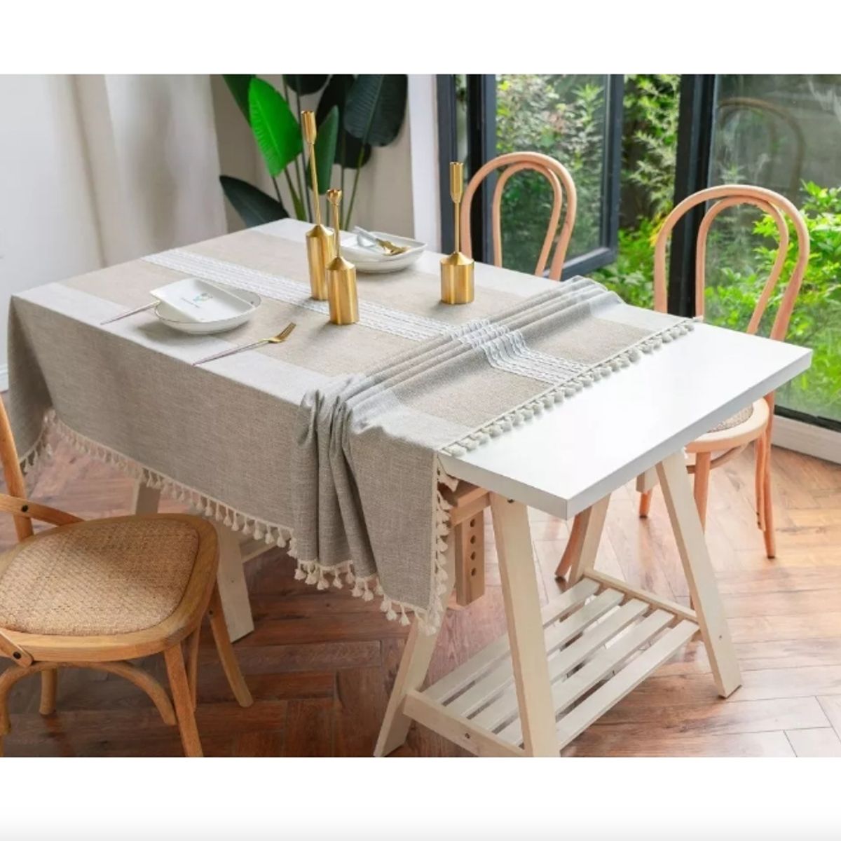 GENERICO - Mantel Rectangular Mantel De La Mesa Borla Algodón 145x220cm
