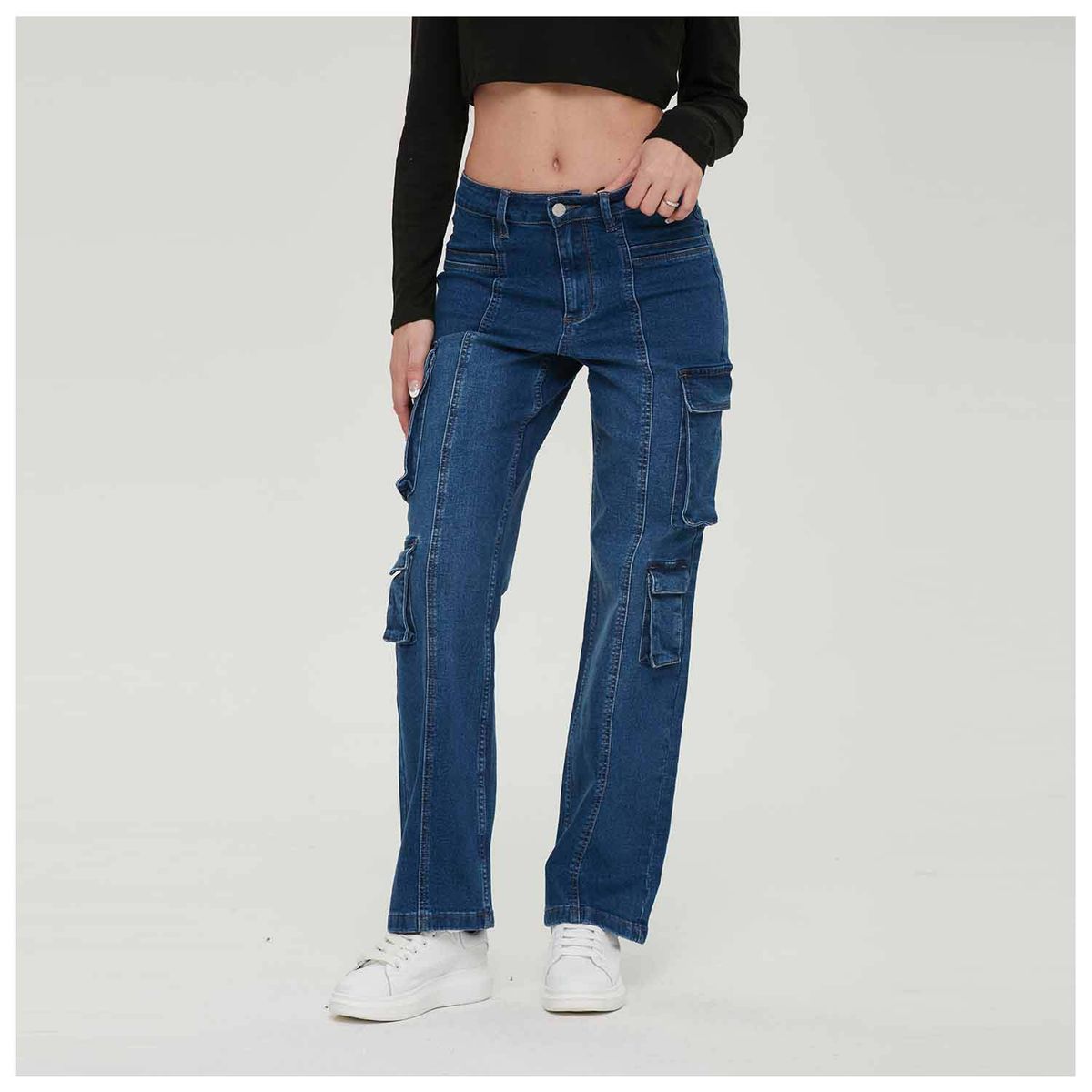 FASHION'S PARK - Jeans Mujer Recto Cargo Azul V Fashion's Park