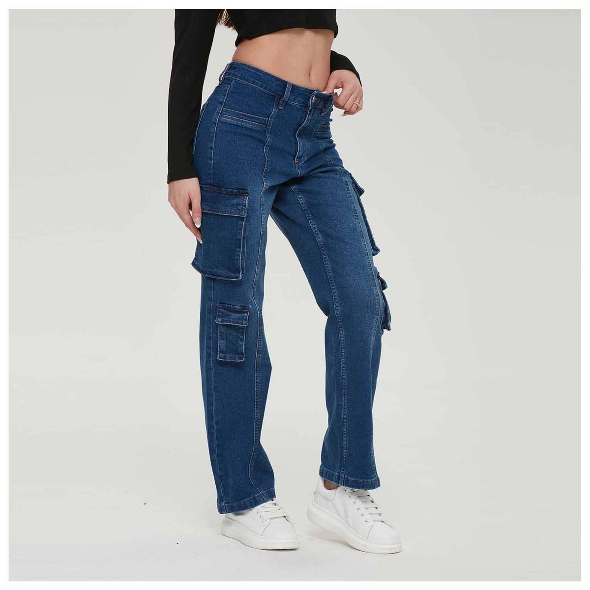 FASHION'S PARK - Jeans Mujer Recto Cargo Azul V Fashion's Park