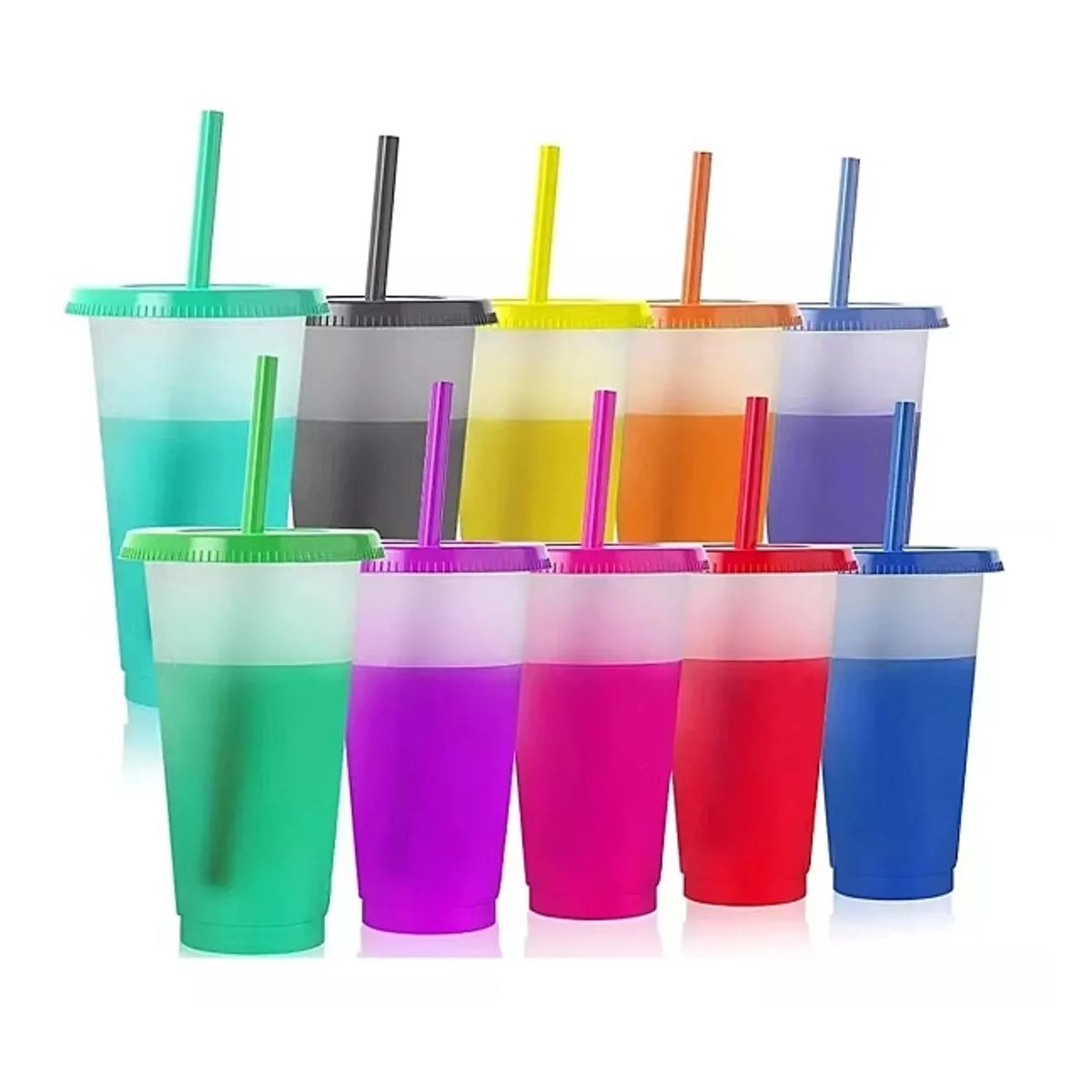 GENERICO - Vasos Magicos Cambian De Color Con Tapa Y Popote 710ml 10pzs
