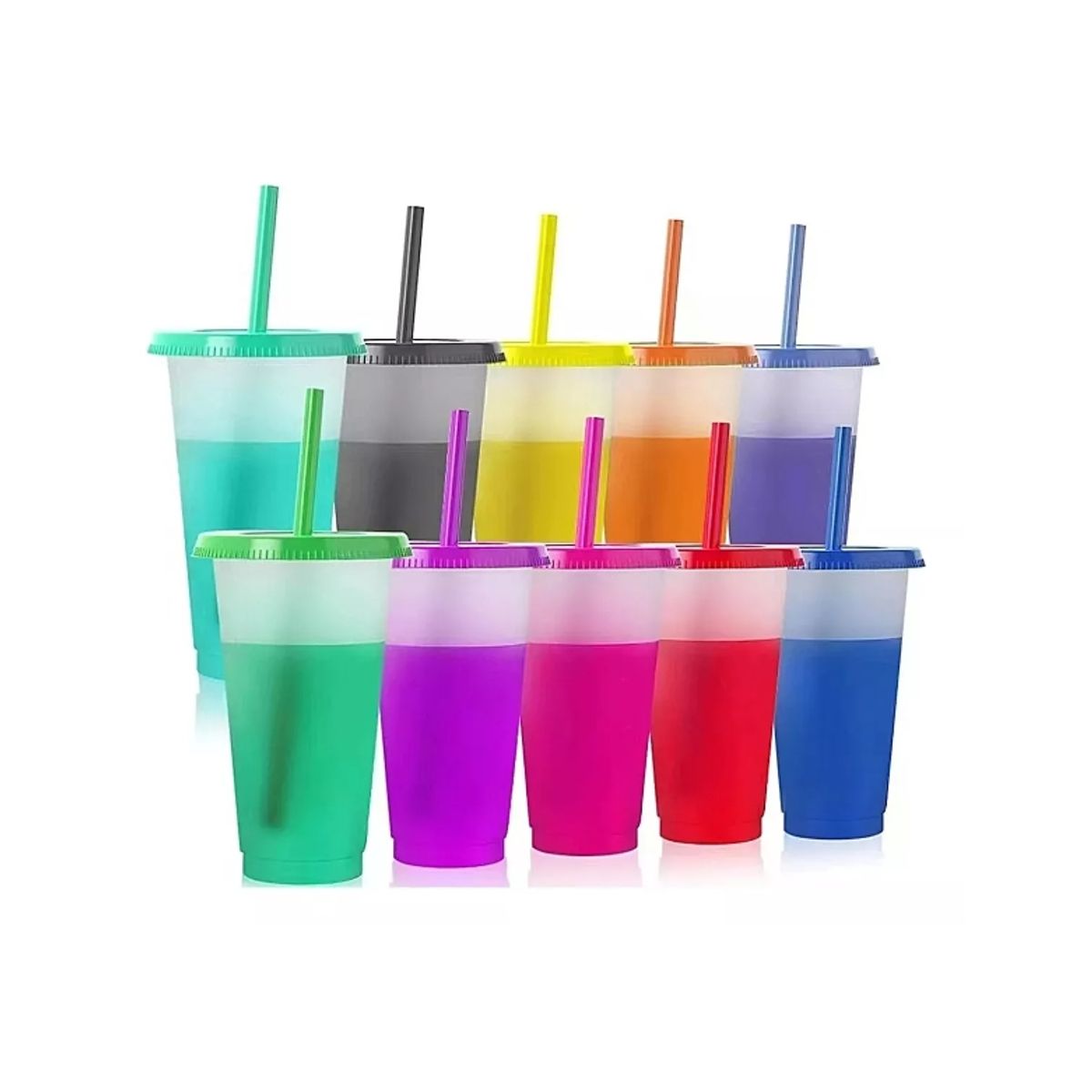 GENERICO - Vasos Magicos Cambian De Color Con Tapa Y Popote 710ml 10pzs
