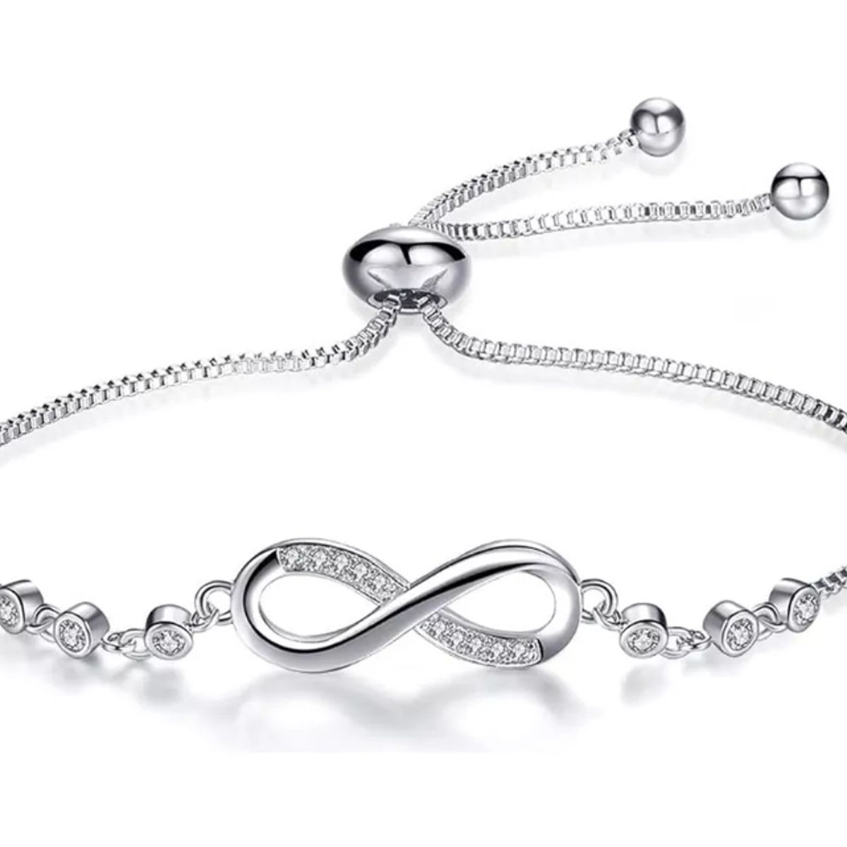 GENERICO - Pulsera Infinito Ajustable De Plata Ley S925 + Bolsa + Paño