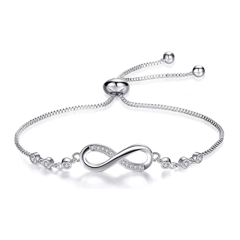 GENERICO - Pulsera Infinito Ajustable De Plata Ley S925 + Bolsa + Paño