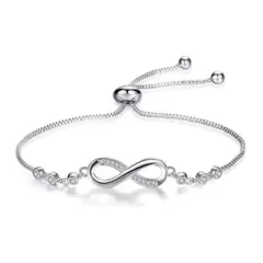 GENERICO - Pulsera Infinito Ajustable De Plata Ley S925 + Bolsa + Paño