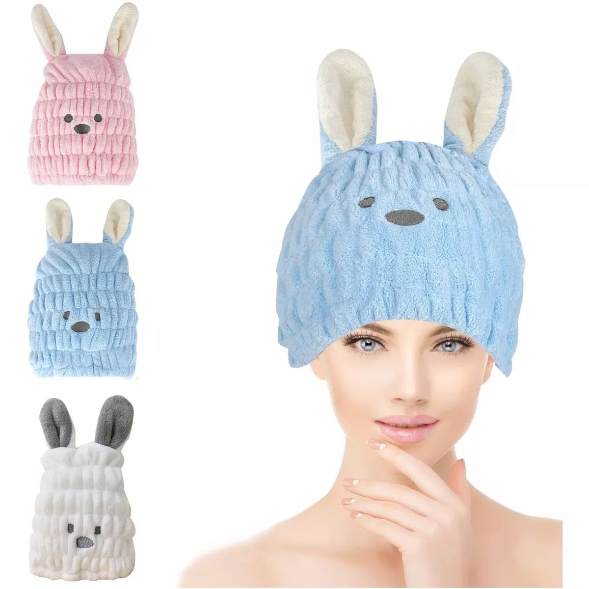 EVERSO - Pack 3 Gorro Toalla Microfibra Para Secar Cabello Ducha