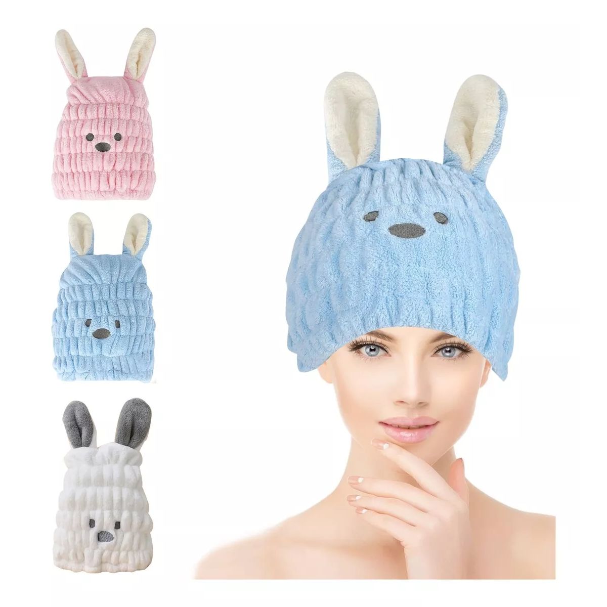 EVERSO - Pack 3 Gorro Toalla Microfibra Para Secar Cabello Ducha