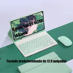 SHARGE - Teclado y Ratón Bluetooth para Galaxy Tab S9 Ultra 14.6in Verde ñ.