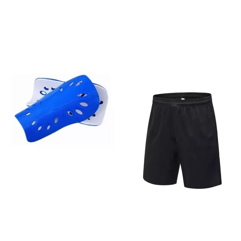 GENERICO - Pack Short Futbol De Niño Estampar Negro T10 + Canillera