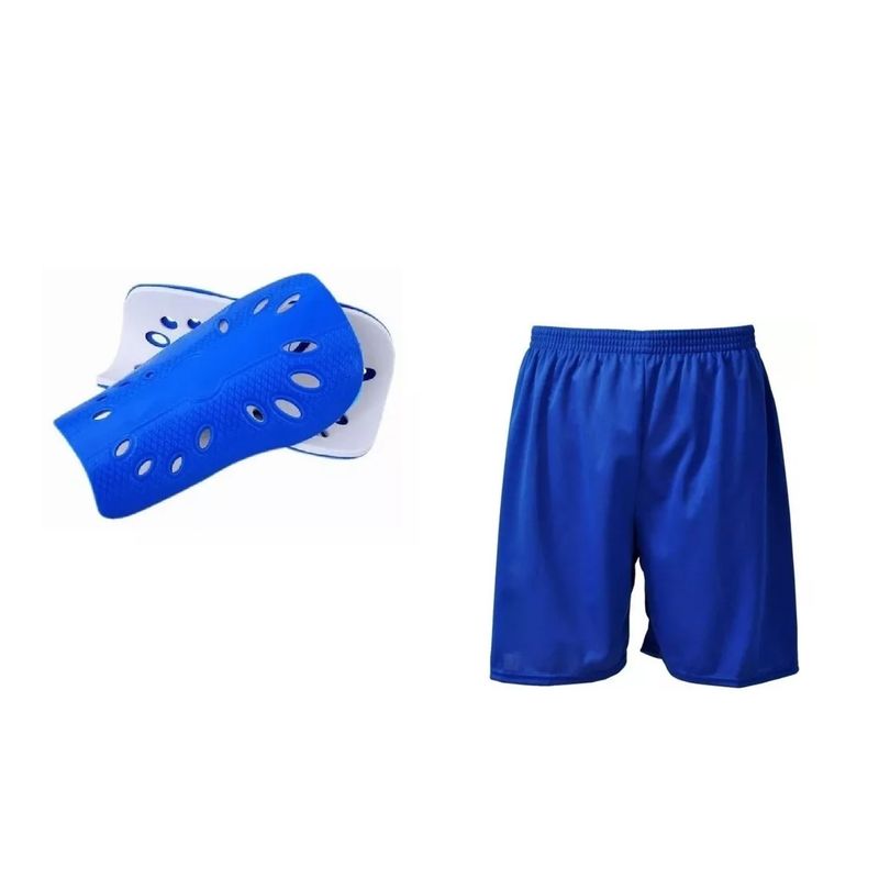GENERICO - Pack Short Futbol De Niño Estampar Azul T4 + Canillera