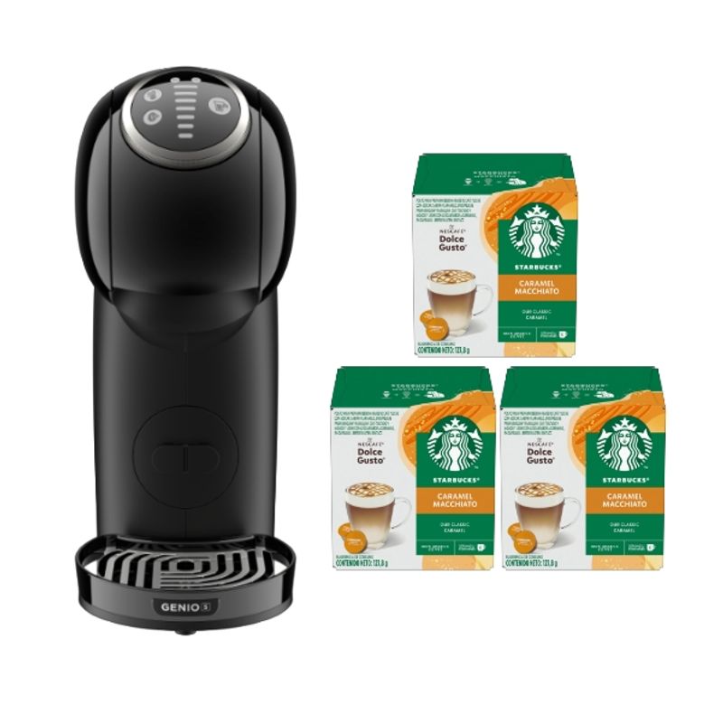 DOLCE GUSTO - Cafetera Genio S Plus + 3 Cajas Starbucks Caramel Macchiato